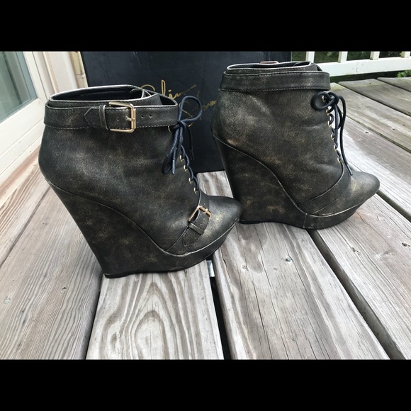 colin stuart antique gold wedge booties sz 10 - Picture 3 of 6